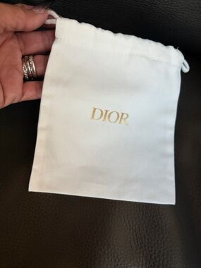 Dior White Drawstring Pouch with Gold Logo Print